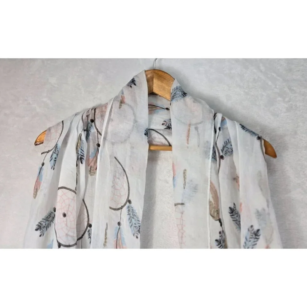 Dream Catcher Scarf American Indian White Pastels 72